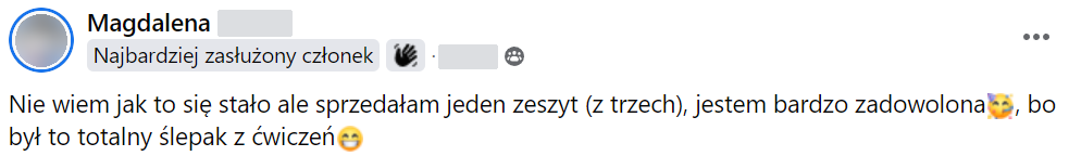 Magdalena: sprzedał się zeszyt z ćwiczeń